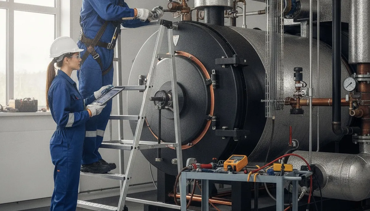 Boiler repair technician servicing a home in Savannah, GA for On Call Plumbers