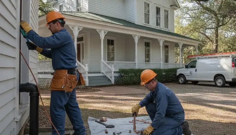 Savannah, GA plumber repairing a leaking pipe for a local plumbing service