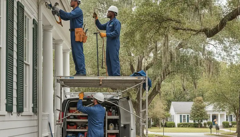 Savannah, GA plumbing repair technician servicing a residential pipe leak for plumbersinsavannahga-new.com
