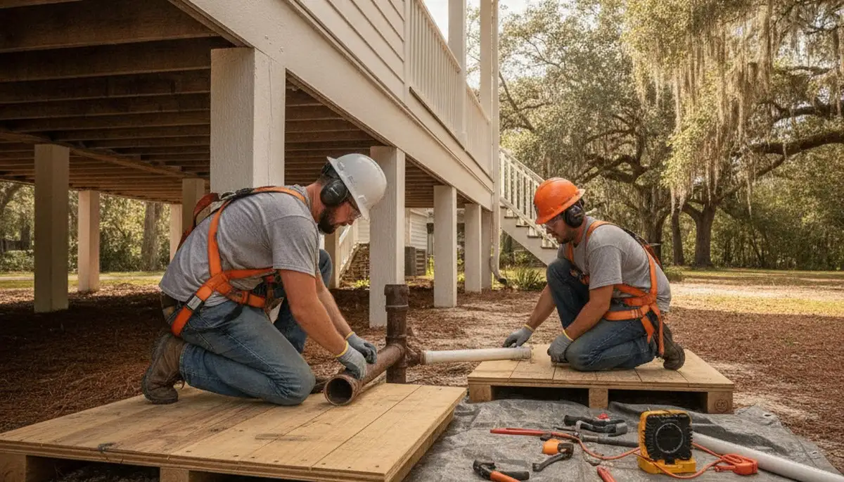 Plumber repairing a leak in Savannah, GA for plumbing repair service