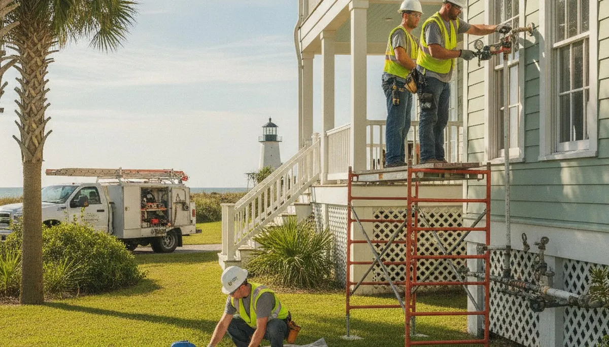 Plumber repairing a leak in Savannah, GA for local plumbing repair services