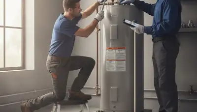 Water heater repair technician servicing a unit in Savannah, GA