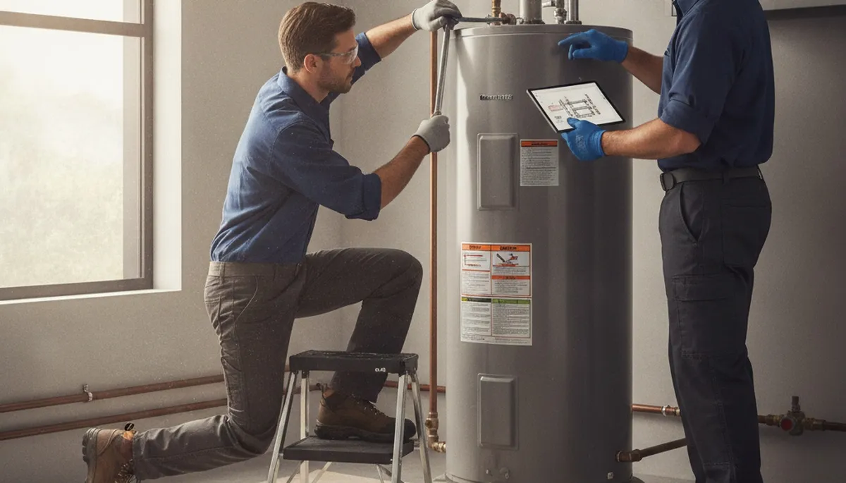 Water heater repair technician servicing a unit for a Savannah, GA home